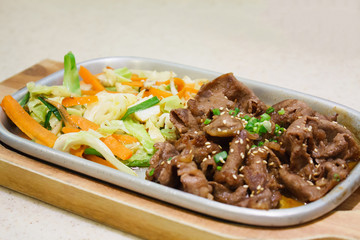 Beef with vegetables teppanyaki Japanese Cooking