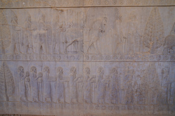 Detail of a relief of the eastern stairs in Persepolis in Iran.