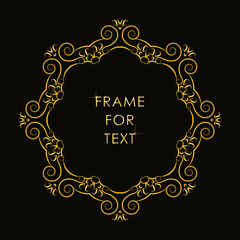 Golden frame in trandy outline style isolated on black background