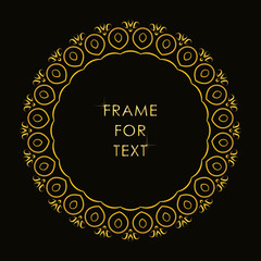 Elegant golden frame in trandy outline style with space for text, isolated on black background