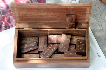 Domino / Old dominoes in a box in the market Tbilisi