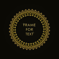 Elegant golden frame in trandy outline style with space for text, isolated on black background