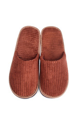 Brown wool slipper isolated on white background