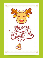 Vector illustration of yellow christmas deer with hand written t