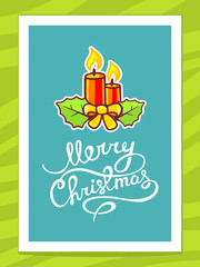 Vector illustration of red christmas candles with white hand wri