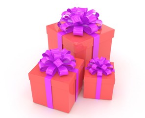 three gift boxes with bows isolated on white