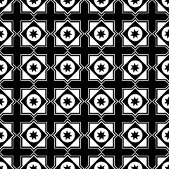 Seamless black and white background with abstract geometric shapes