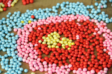 Foam bead / A picture of colorful foam beads used for making crafts or artworks