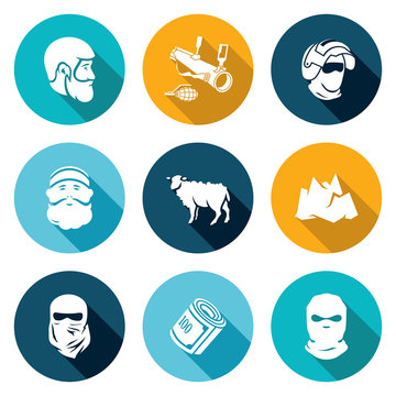 Caucasus Icons Set. Vector Illustration.