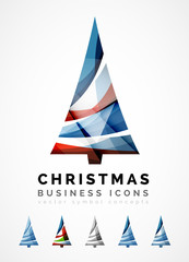 Set of abstract Christmas Tree Icons, business logo concepts, clean modern glossy design