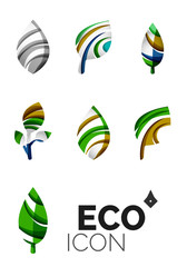 Set of abstract eco leaf icons, business logotype nature concepts, clean modern geometric design