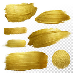 Vector gold paint smear stroke stain set. - obrazy, fototapety, plakaty