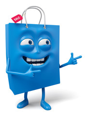 A blue shopping bag in the character position