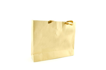 brown paper bag with hidden handle isolated on white background
