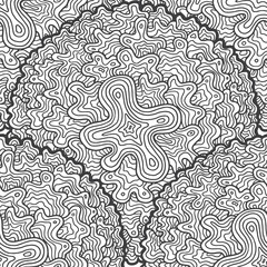 Fototapeta premium Vector round black and white doodle seamless ornament from different waves on a white background.