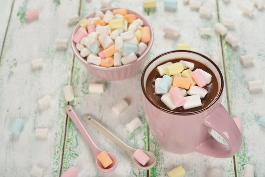 Cocoa with colorful marshmallows
