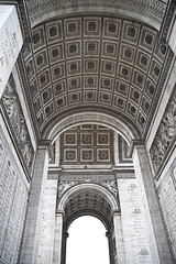 Details of arc de triomphe in Paris, monumental architecture.