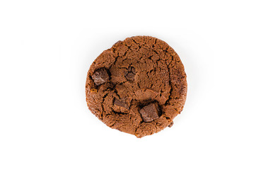 Chocolate cookie on white background.
