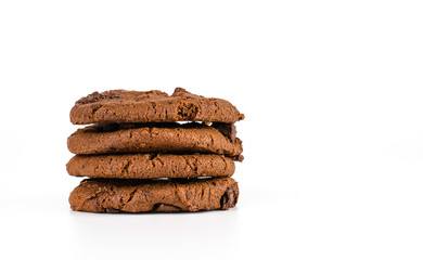 Chocolate cookies on white background.