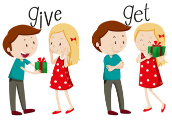 Boy giving and girl getting