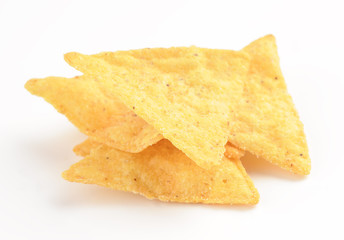 mexican corn nachos chips, isolated on white background