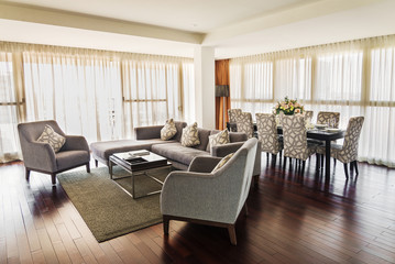 Fototapeta premium living room with dining area in modern penthouse