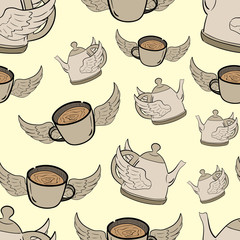 Seamless winged teapots and circles