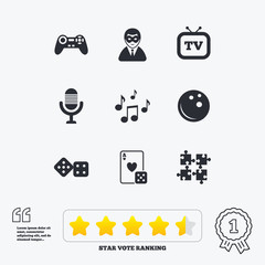 Entertainment icons. Game, bowling and puzzle.