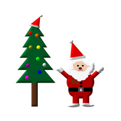 Santa Claus and Christmas tree isolated on white illustration