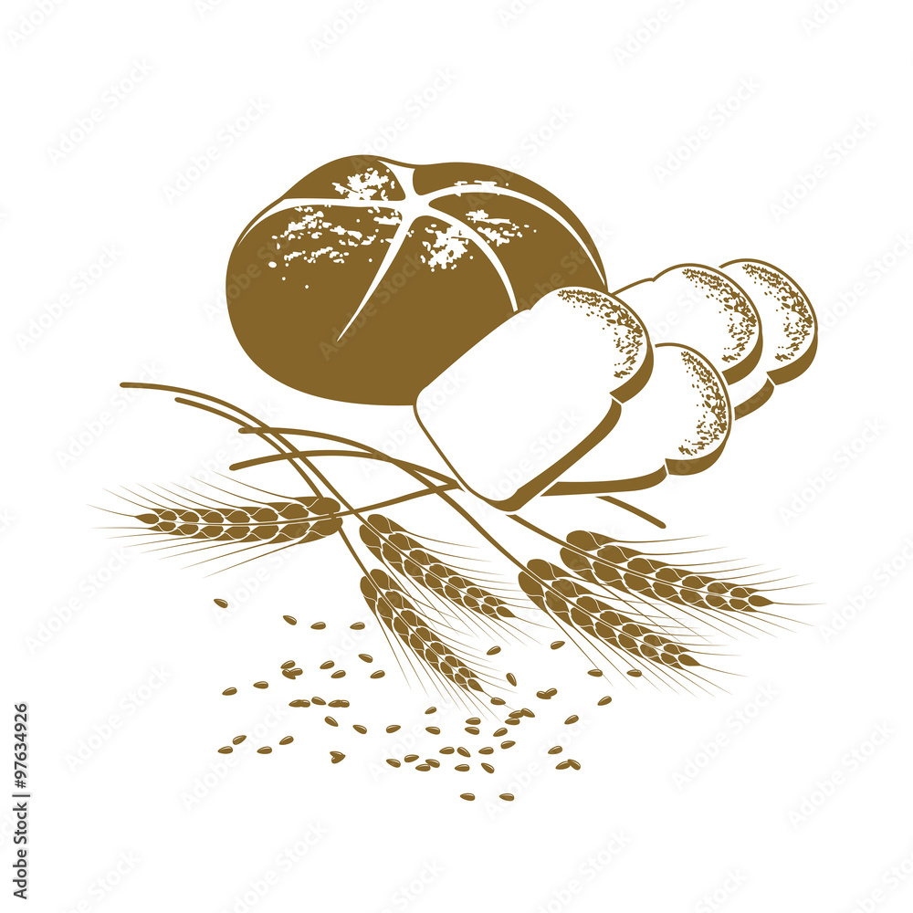 Wall mural vector illustration of rye bread, toast bread and wheat on the w