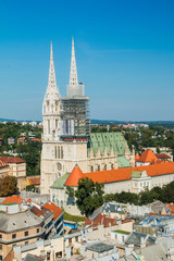 Fototapeta na wymiar Kaptol and catholic cathedral in the center of Zagreb, Croatia, vertical view