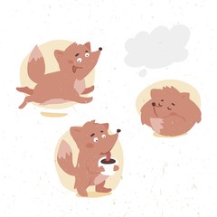 funny little fox drinks cocoa