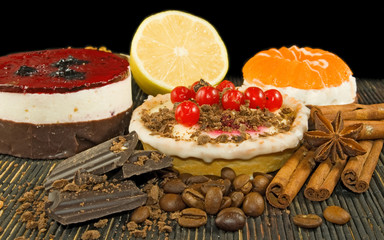 delicious cake on a black background closeup