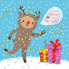 Cute deer. Greeting card 