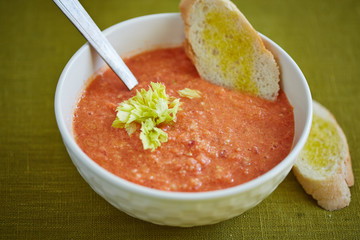 vegetable creme soup and two pieces of white bread