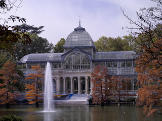 Fototapeta na wymiar View of Crystal Palace, located in the Retiro Park in Madrid, Spain