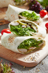 wrap with chicken and lettuce