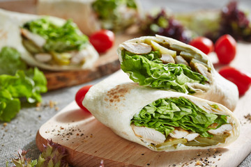 wrap with chicken and lettuce