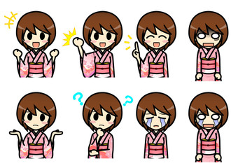 シンプルキャラクター　会話・表情イラスト集　和服A　女性 その2