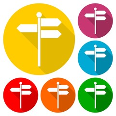 Fototapeta premium Signpost icon, Pointer symbol set with long shadow
