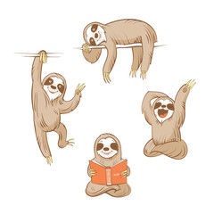 Cartoon cute  sloths set. Four sloths. Vector image. © voron4ihina