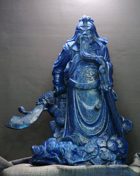 Blue jade sculpture of Guan-Yu, God of honest in China
