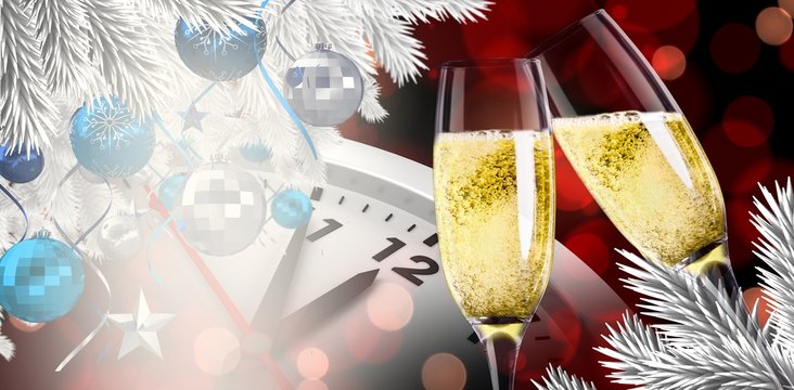 Composite image of champagne glasses clinking