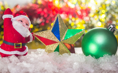 Christmas decoration on defocused lights background 