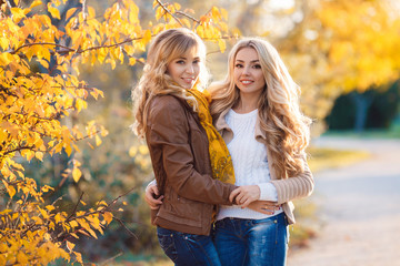 Fototapeta premium Two beautiful blonde in autumn park.