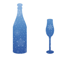 bottle and glass christmas icon with snow