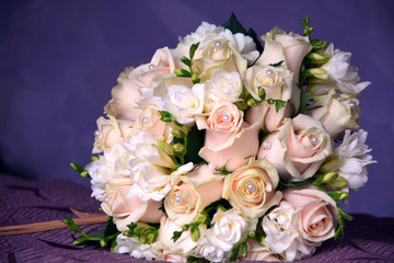 Beautiful wedding bouquet close-up on bright background
