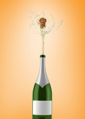 Champagne popping against orange vignette