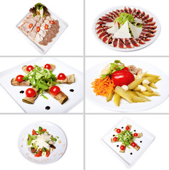 Collection of salads, isolated on white.