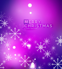 Christmas purple abstract background with white transparent snowflakes